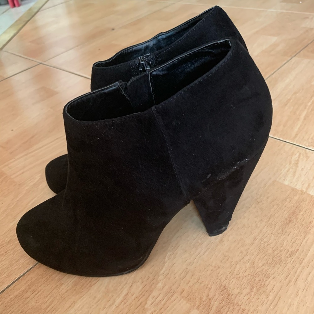 Black suede booties with minimal wear